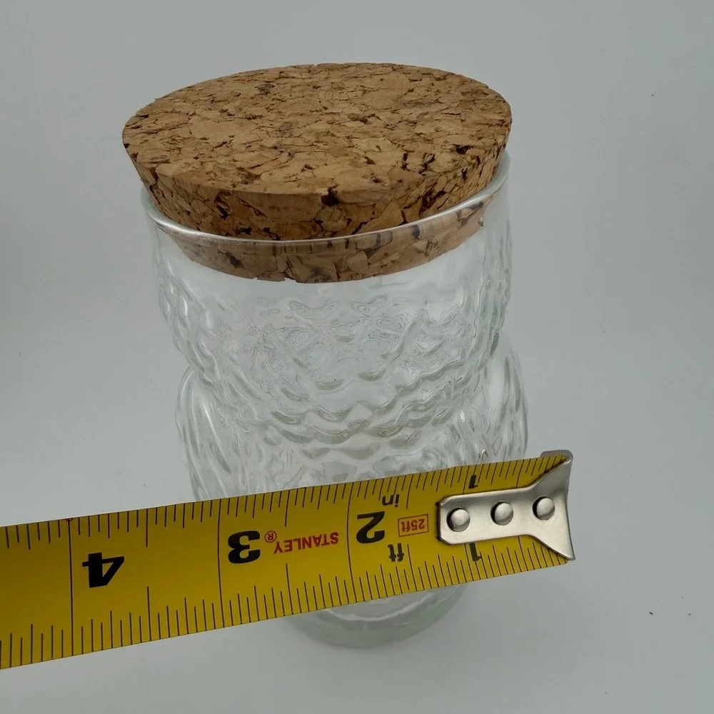 Clear Textured Glass‎ Owl Jar with Cork Stopper Lid Farmhouse Kitchen Storage